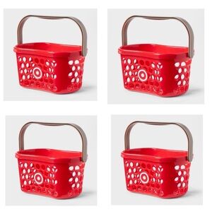 NWT | Set of 4 | Target Mini Red Shopping Baskets w Brown Handle | Party Favors